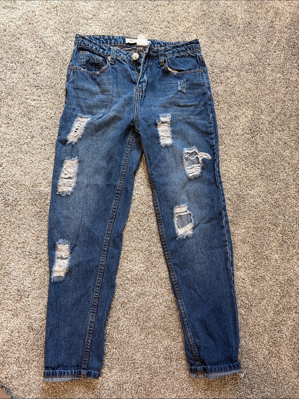 Dark Blue Distressed Boyfriend Jeans for Women